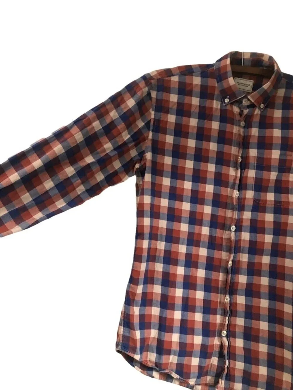 Frank And Oak Mens Red Blue Checkered Button Down Shirt Size Small